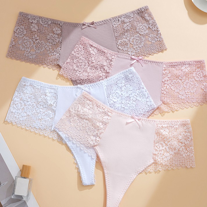 4 Pack Lot Sexy Womens See Through Lace Panties Briefs Sheer Underwear Lingeries