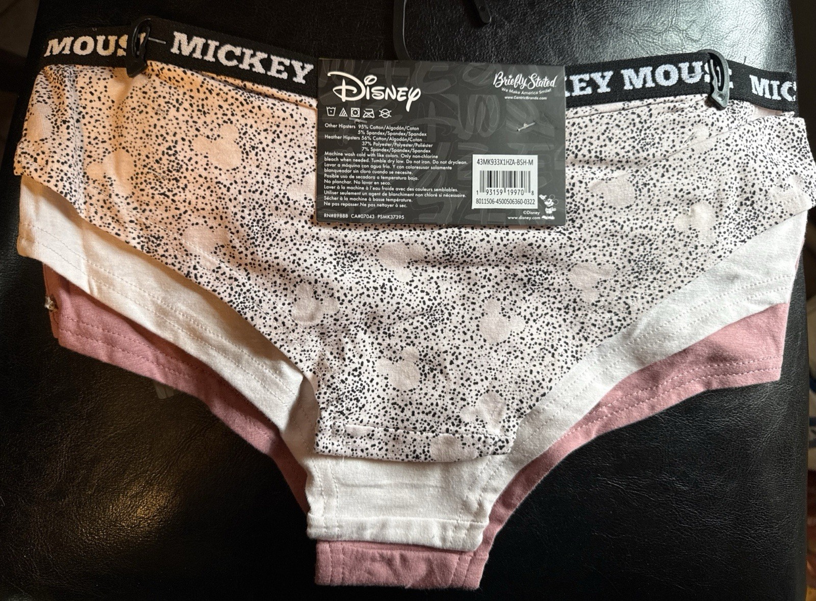 Disney Mickey Mouse 3 Pack Hipster Panties Cotton Stretch Underwear Size Large