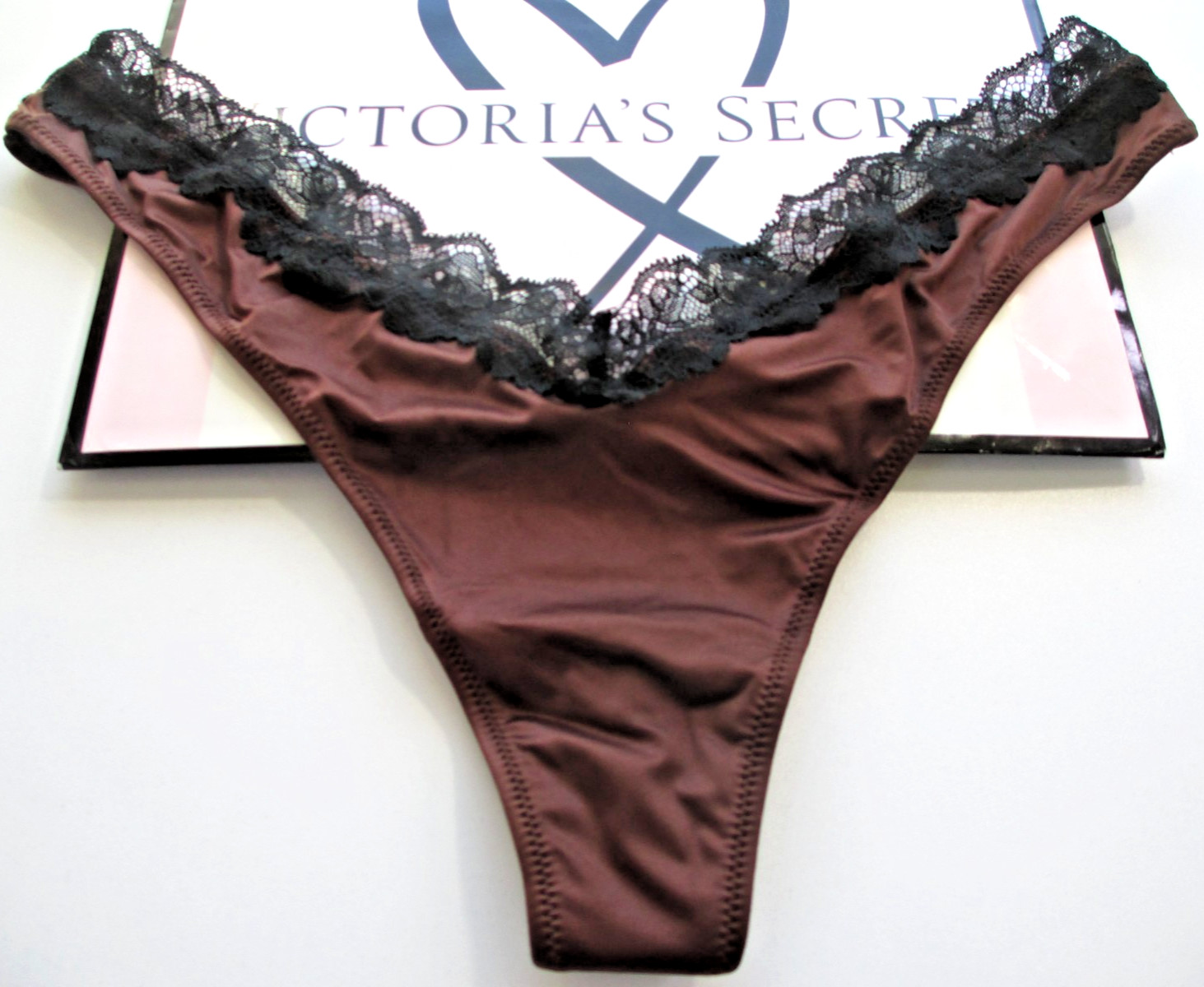 VICTORIA’S SECRET VERY SEXY High Leg Thong Panty VS Brown & Black Lace S M L XL