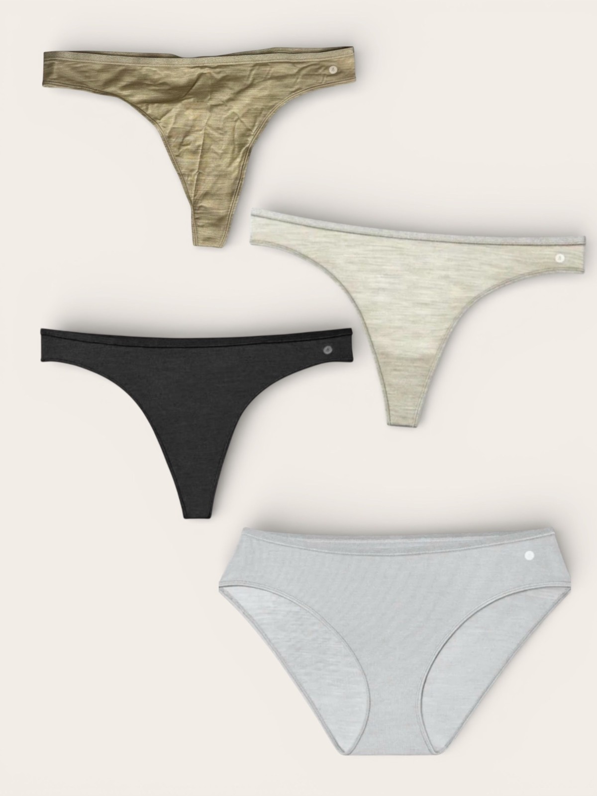 Allbirds 4 Bundle Trino Wool Blend Thong Panties Sz 2XL Aloe, Raincloud, Pepperc