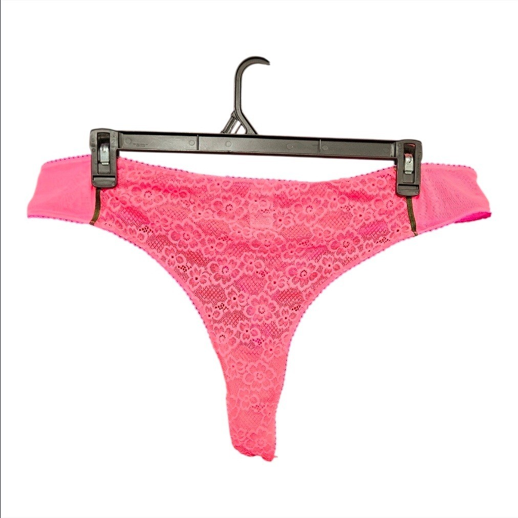 Parade Lace Thong Underwear Panties 2 Pack 2XL Black Neon Pink Floral Sheer Mesh