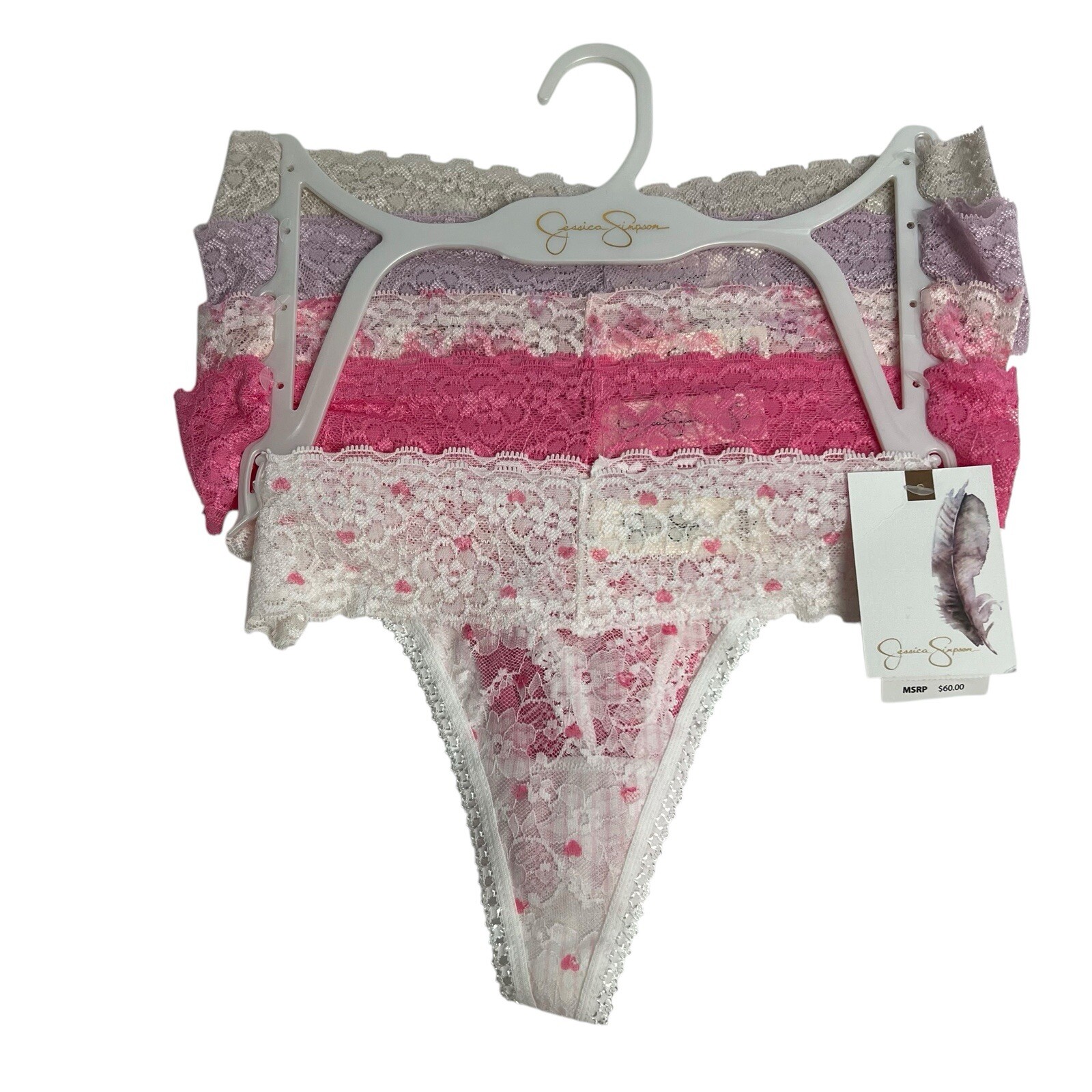 JESSICA SIMPSON Women’s Panties Sz Small Pkg/5 Lace Thongs Multi Colors
