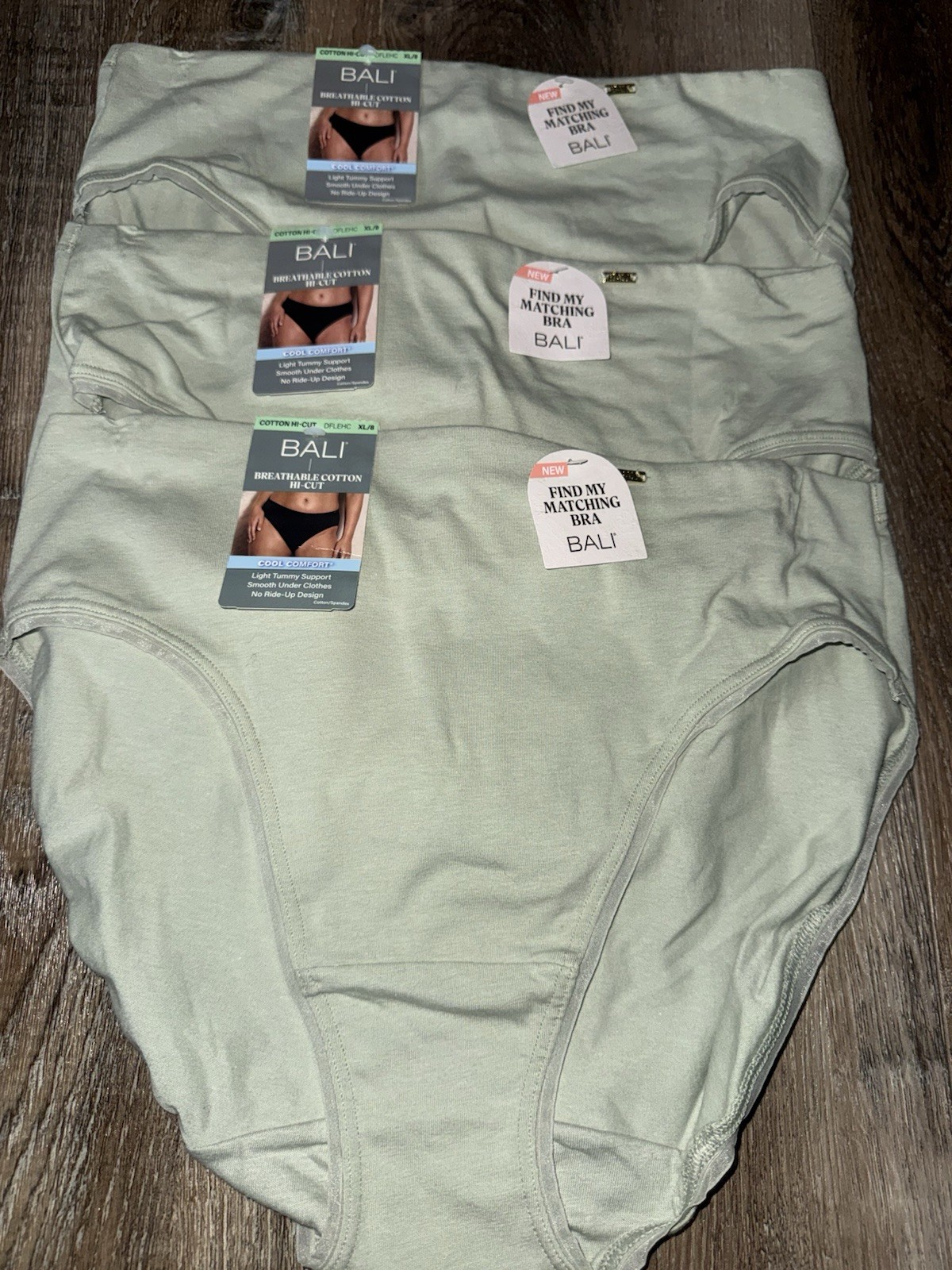 Bali ~ 3-Pair Womens Hi-Cut Underwear Panties Cotton Blend Breathable ~ XL/8