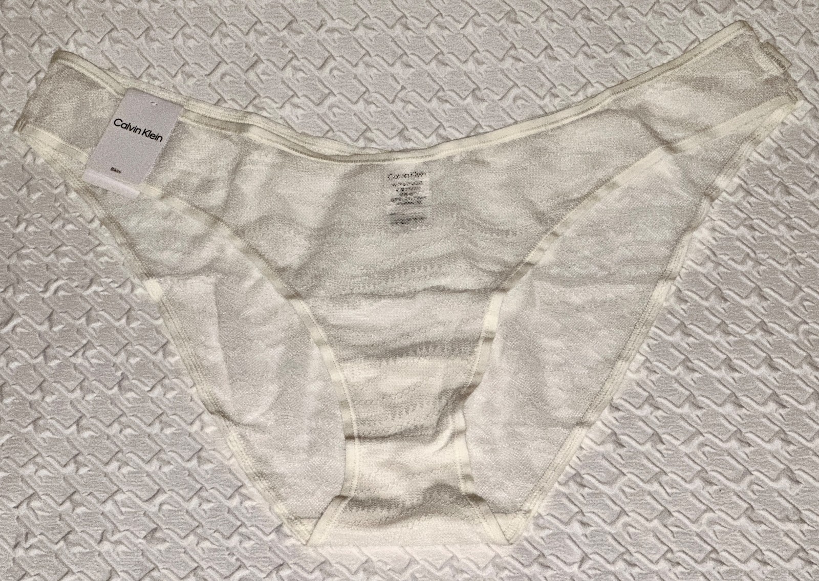 CALVIN KLEIN Allover Sheer Lace Vanilla Ice Bikini Panty NEW Womens Sz L 7 XL 8