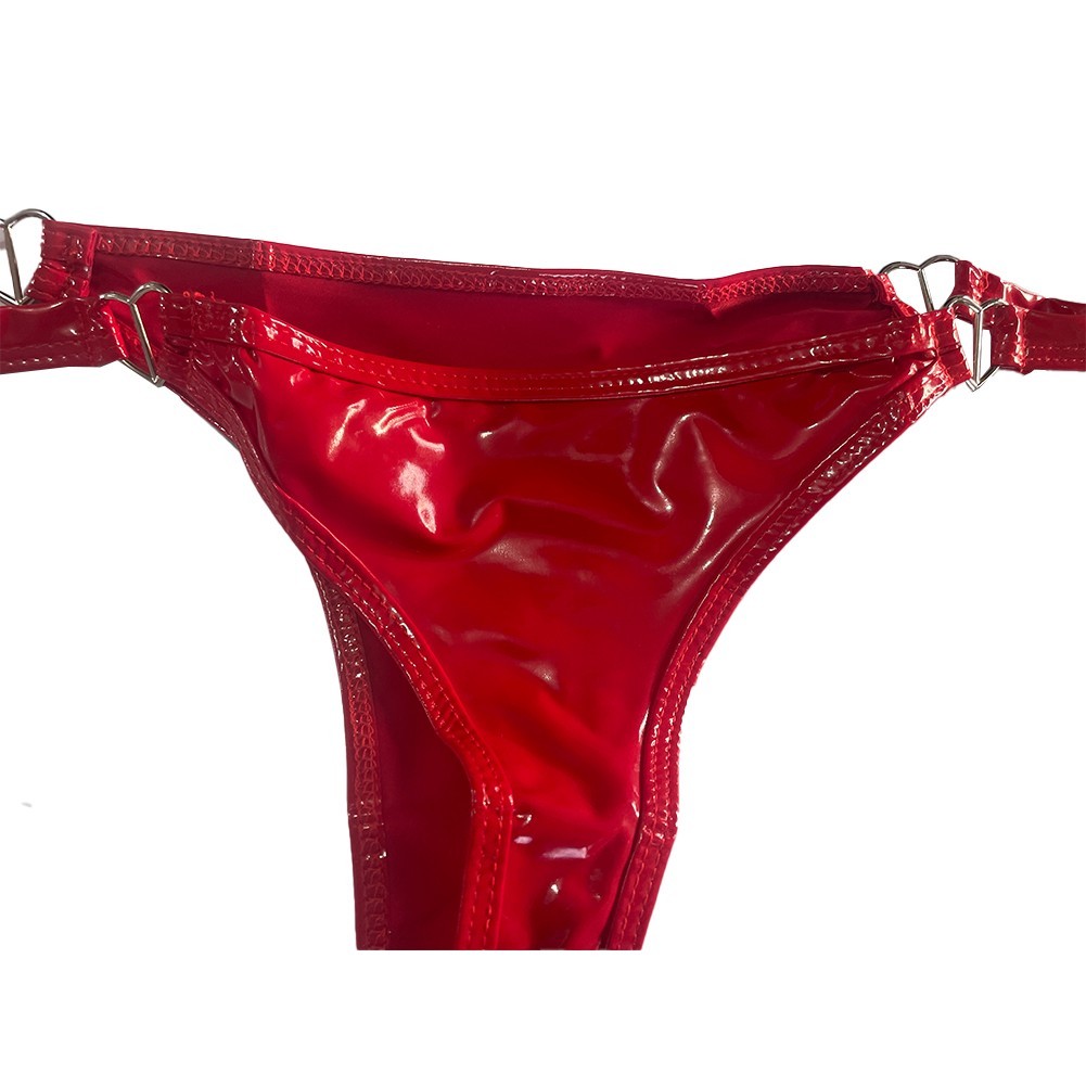 Red and Black Wet Look PVC Leather Thongs Gstring Panties Underwear Lingerie