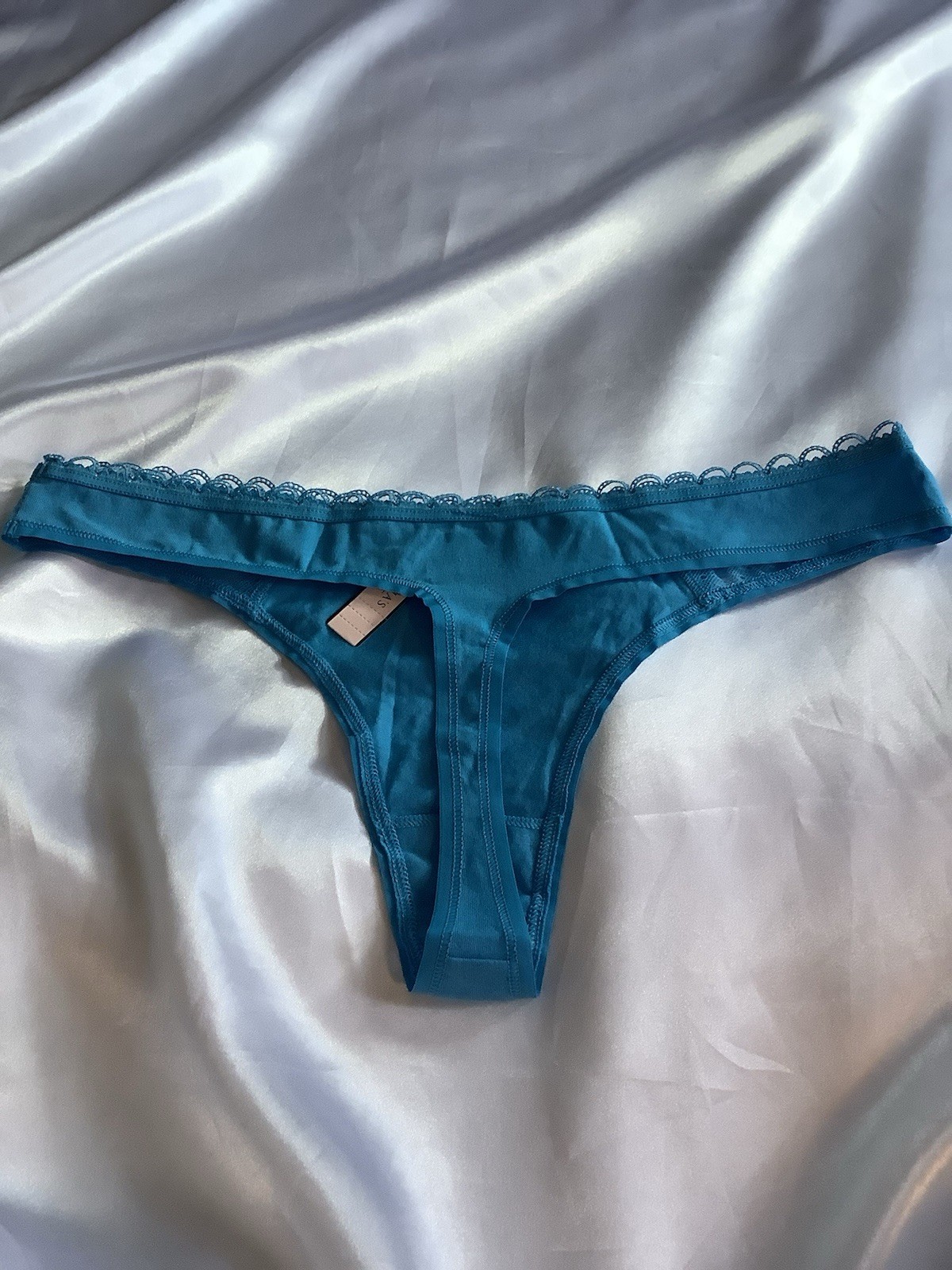 Victoria’s Secret PINK Women’s Thong Panties Blue Turquoise Lace 1pk Large