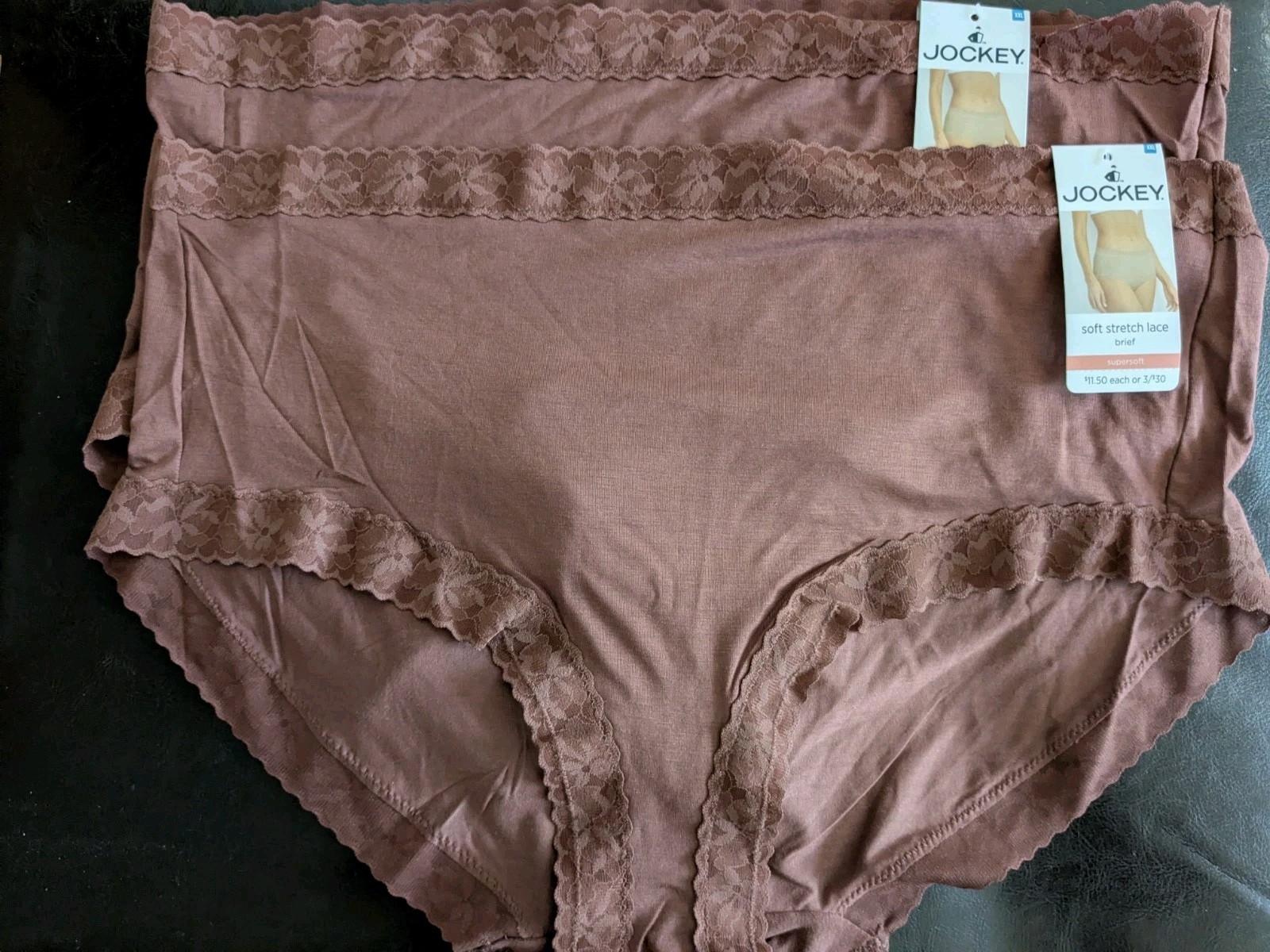 Jockey Womens 2 Pair Supersoft Stretch Lace Brief 9/XXL Tuscan Brown Modal Blend