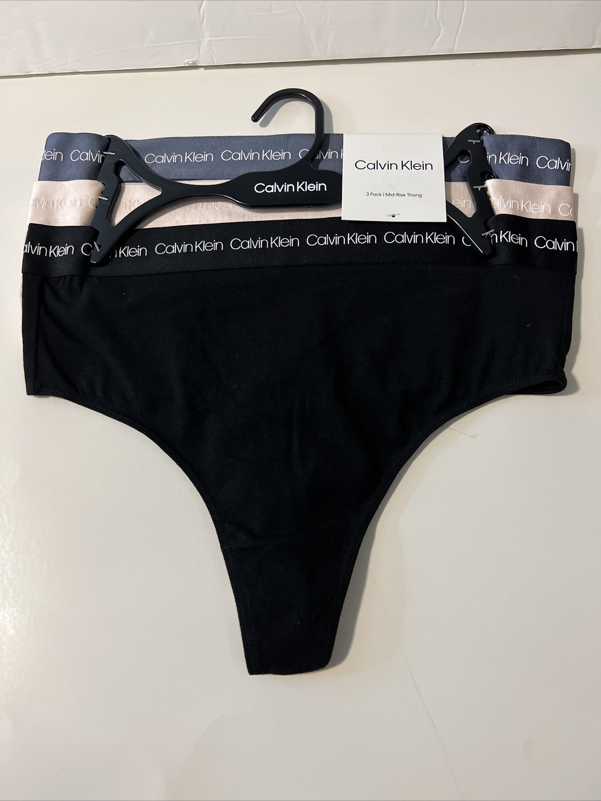Calvin Klein Womens Small Thong Panties 90% Cotton MID RISE 3-pk Gray Pink Black