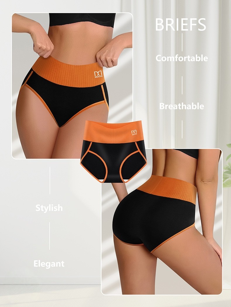 2 Pack High Waist Colorblock Cotton Panties No Dig Tummy Control Butt Lift S-2XL