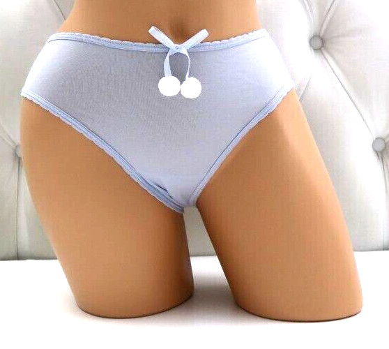 Victoria’s Secret Pink Powder Puff COTTON CHEEKY Panty Hydrangea Blue Pom