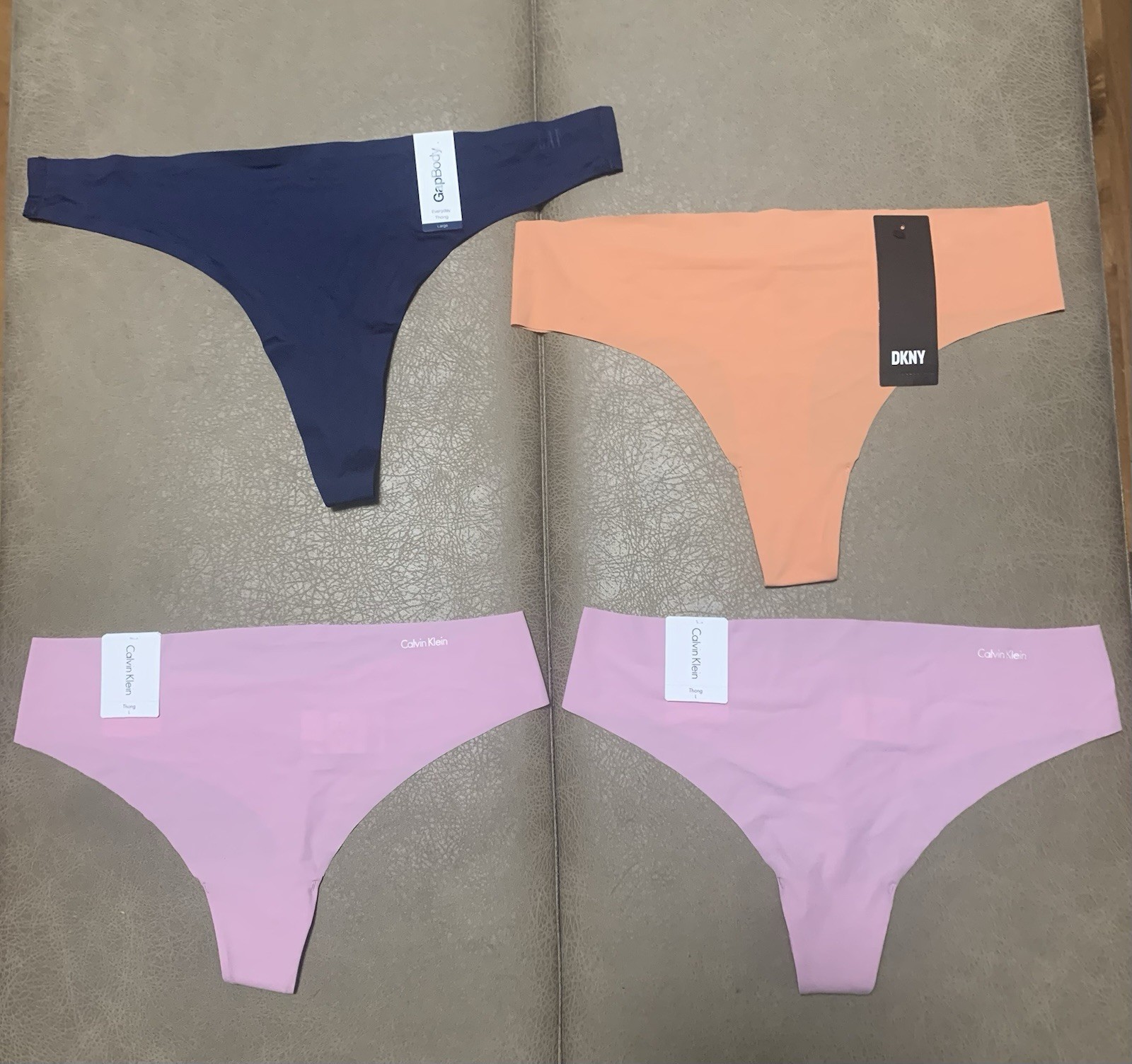 Calvin Klein, DKNY & GAP Body Bundle 4 Piece Soft Thong Panties NEW size Large