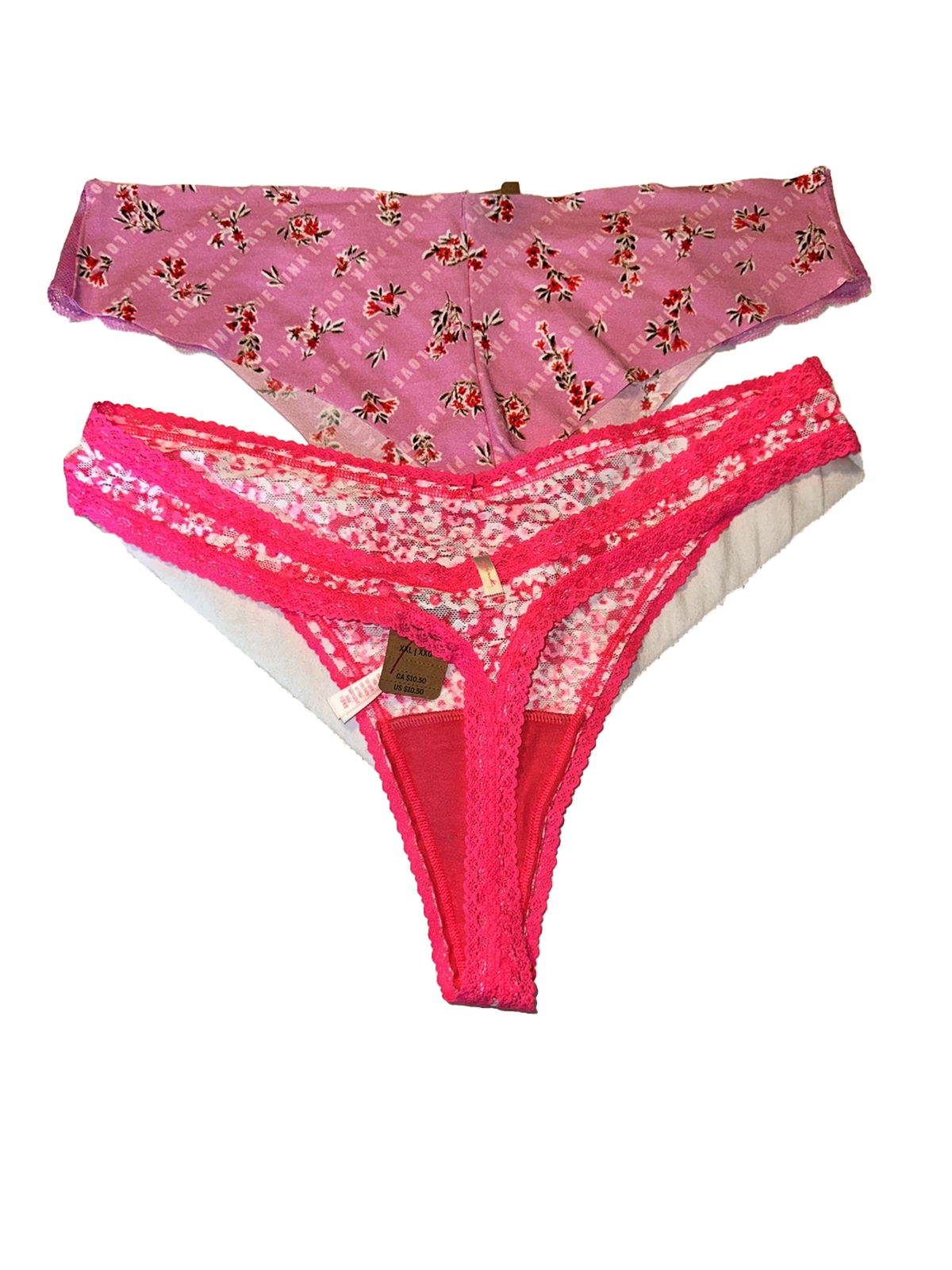 Victoria’s Secret PINK (2) Pair Size 2X Purple & Pinks Thong Panties