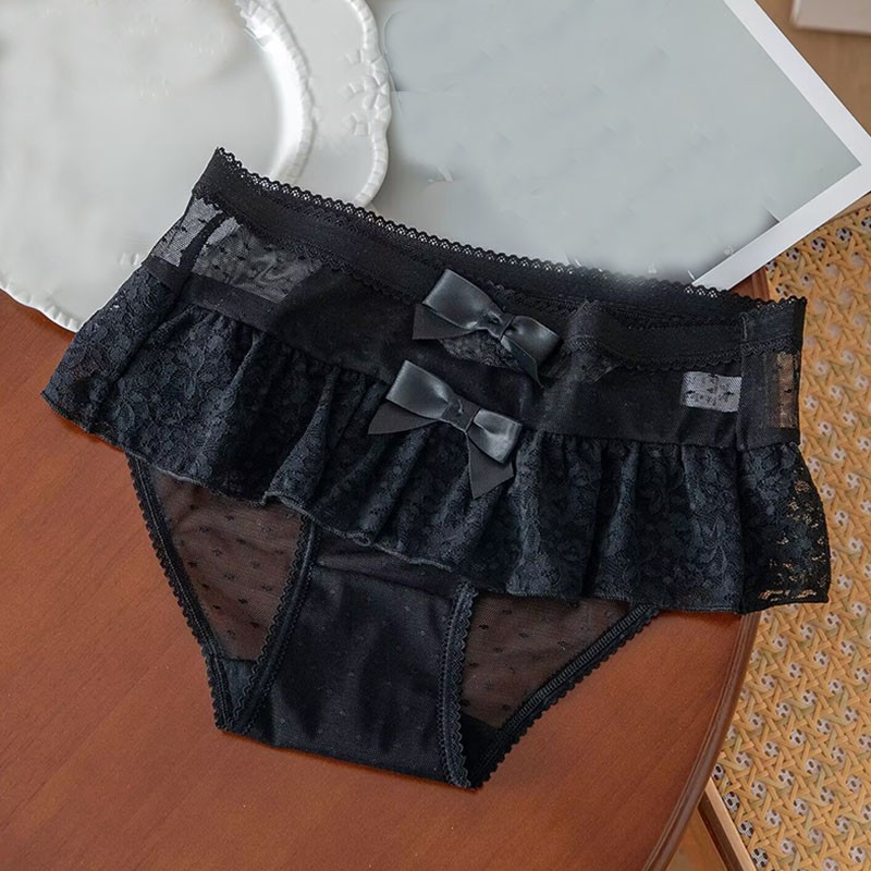 Japanese Sweet Womens Lace Sheer Panties Briefs Bow Ruffle Sexy Lolita Underpant