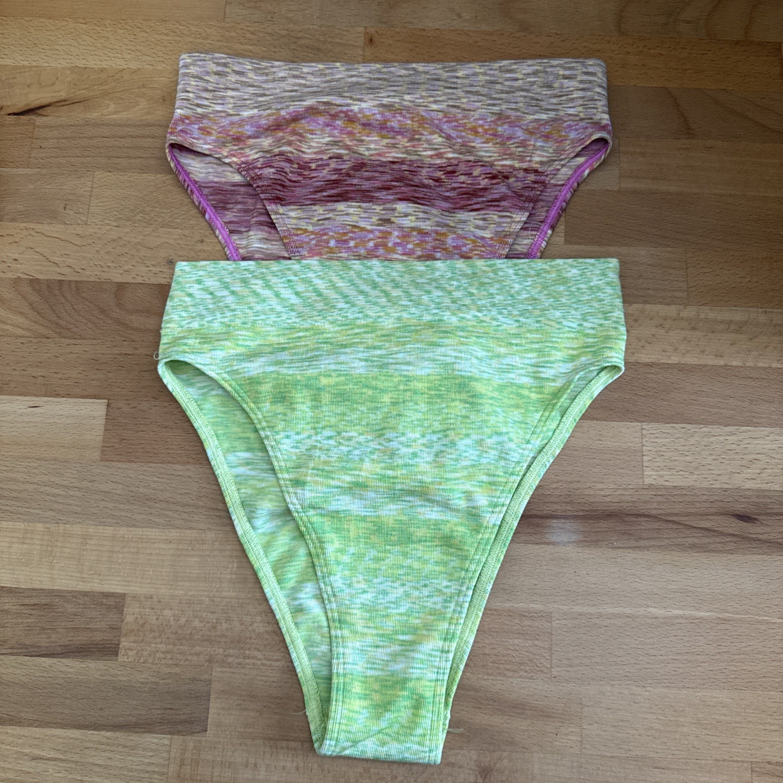 2X- AERIE High Cut Bikini Pantie Underwear Sz SMALL Green Yellow Pink NWOT