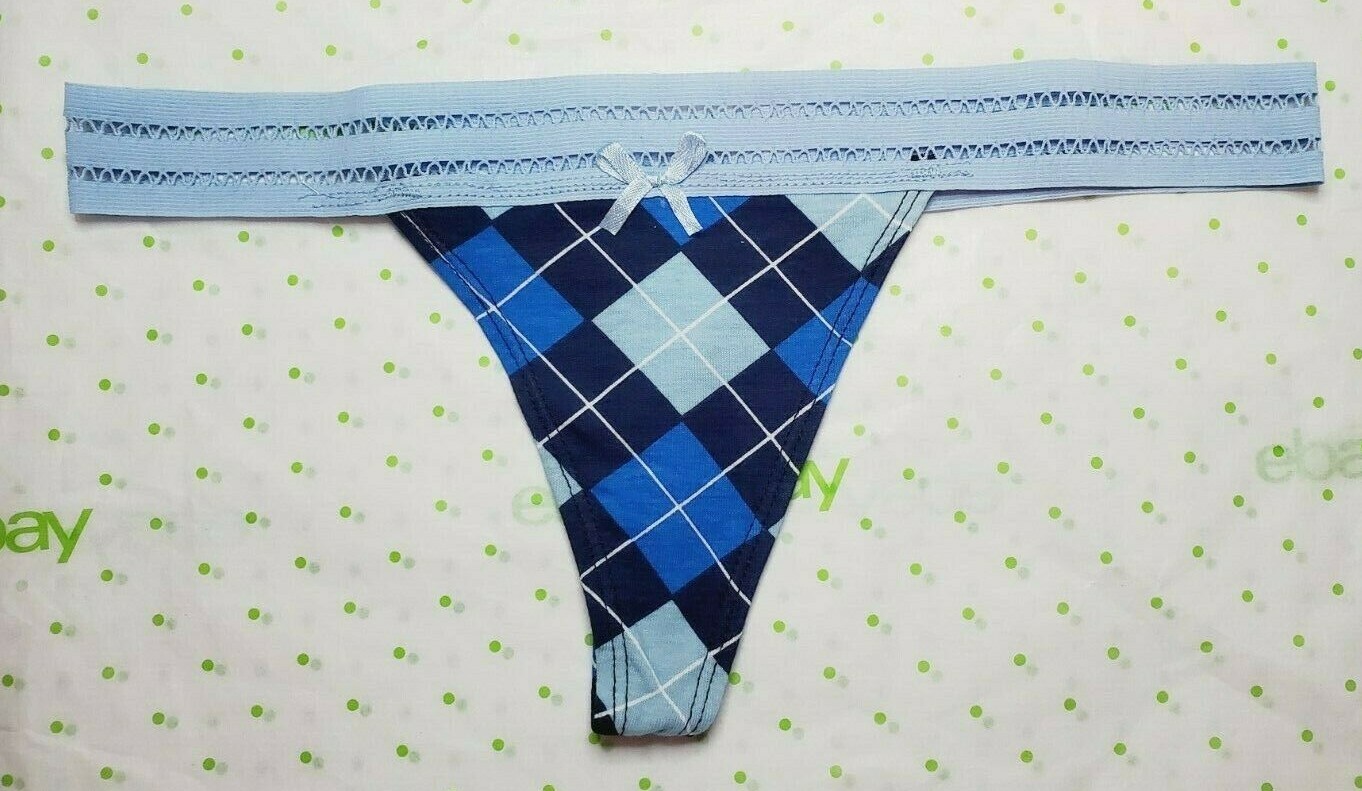 Rue 21 Women’s Thong Panties MEDIUM W Stretchy Waistband Blue Argyle New