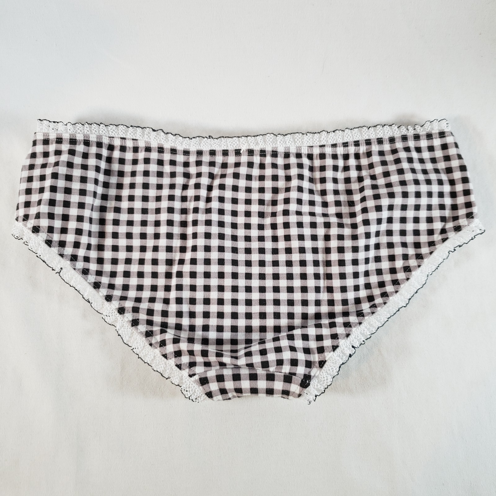 Victoria’s Secret Hiphugger Ruffle Trim Small Black White Plaid Gingham