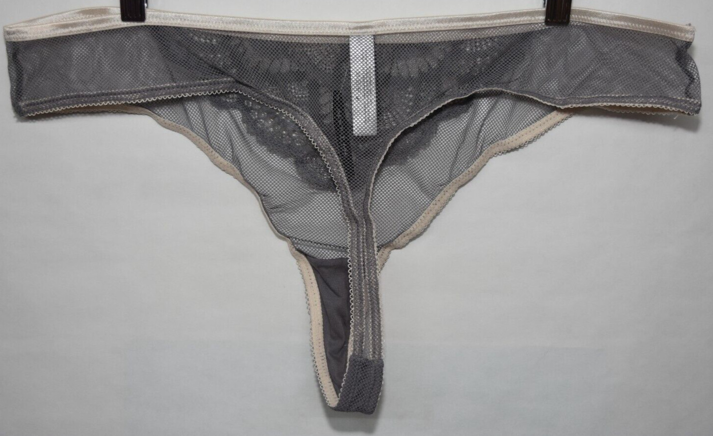NWT Adore Me Gray Fishnet Lace Thong Ivory Details Panty 3X 3XL