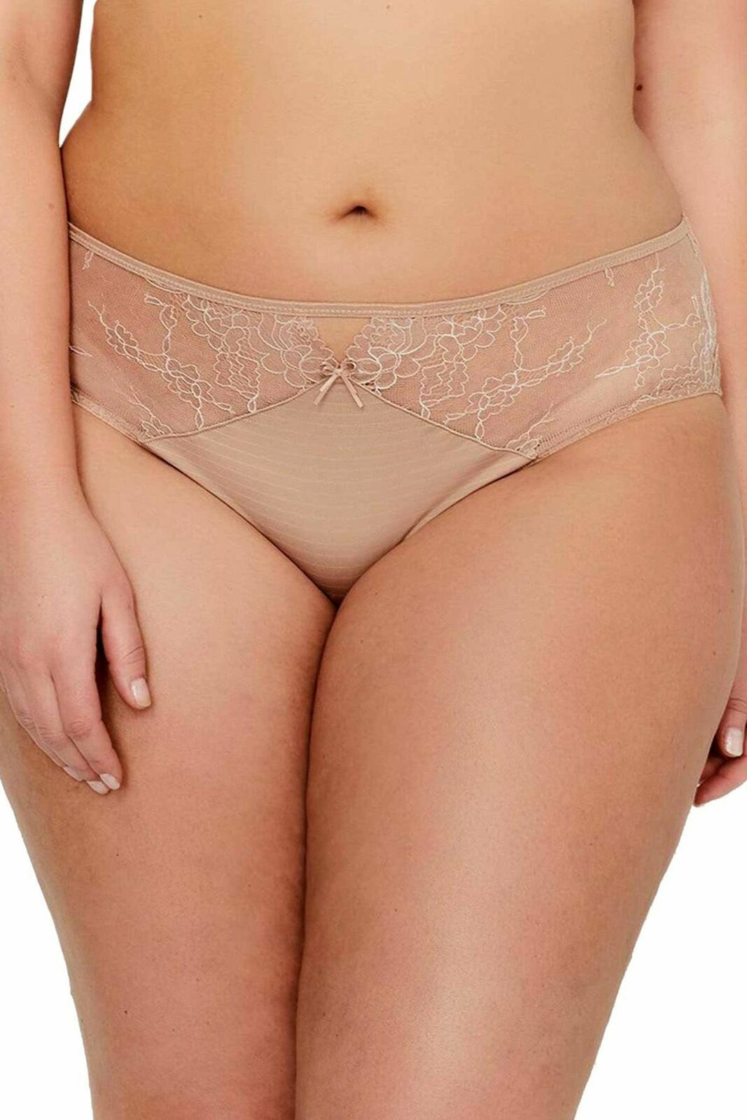 Ashley Graham Keyhole Hi-Cut Lace Brief Panty, Beige Cappuccino 1X 760461