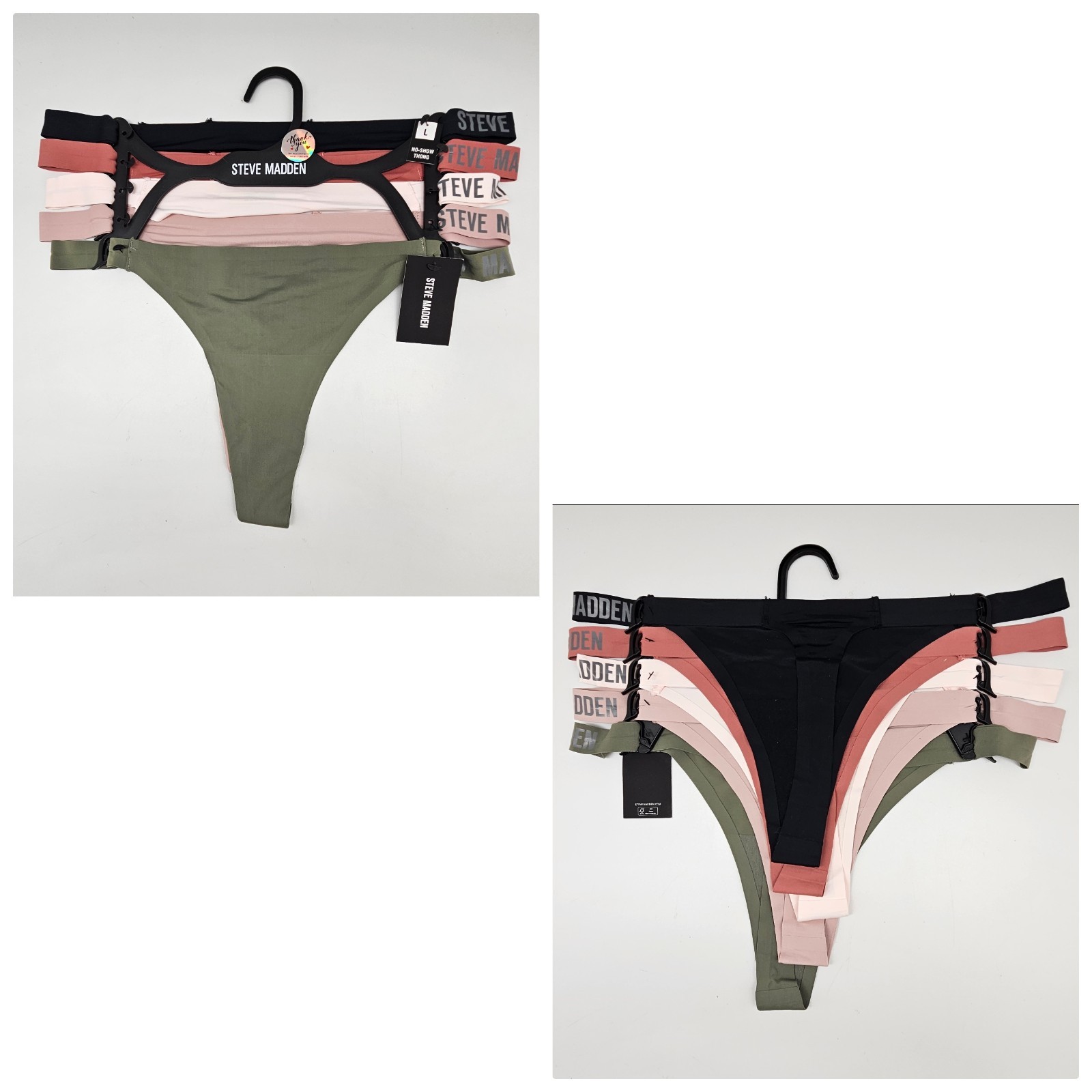 STEVE MADDEN 5 Pk Women L XL Logo G String Thong Panties Black Brown Cream Beige
