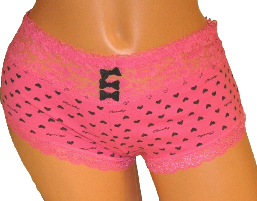 Panties Lingerie Lace Trim Pink Black Heart Print Hipster XL / XXL Adult Gift