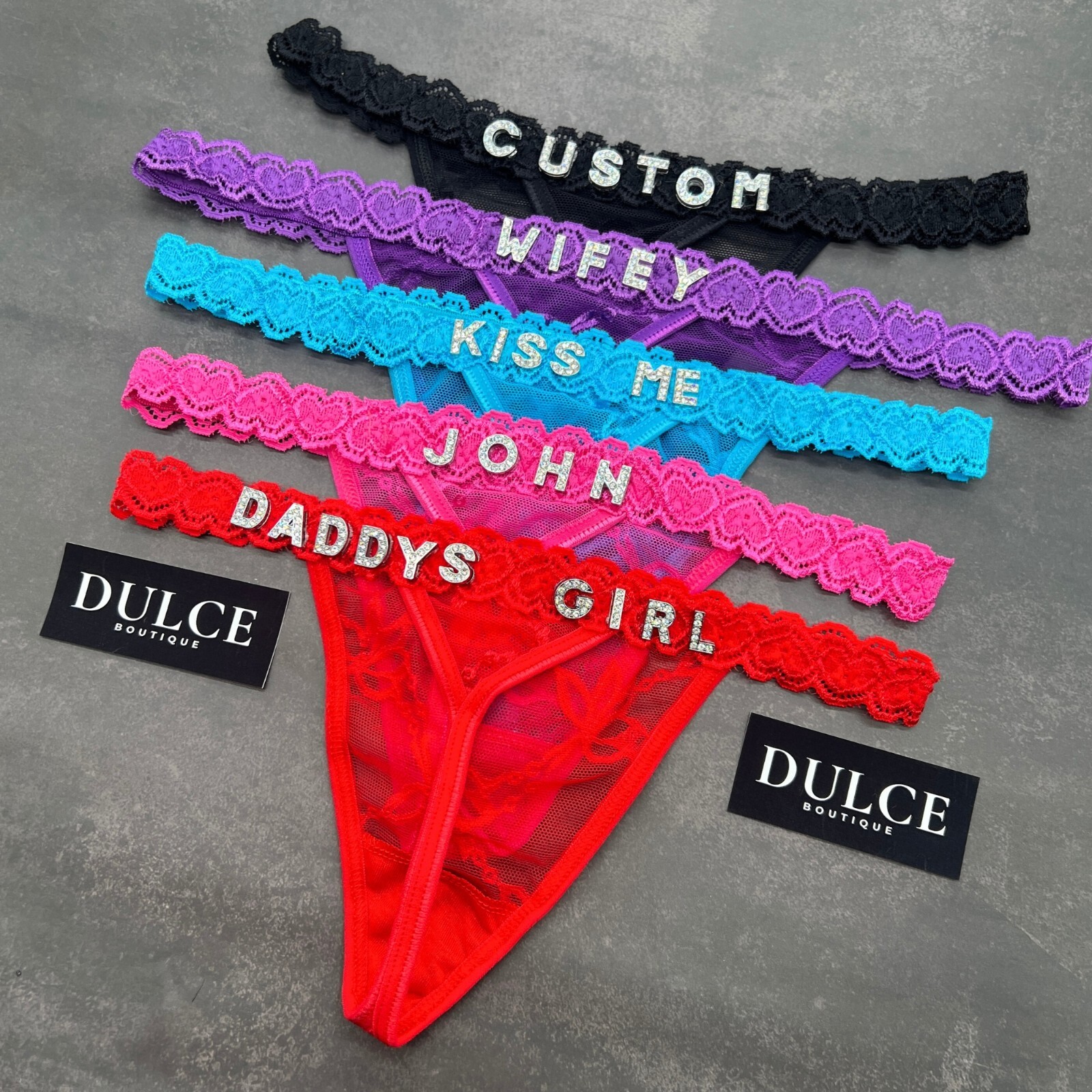 Custom Boyfriend Name Thong Lace Panties Personalised Crystal Letters Underwear