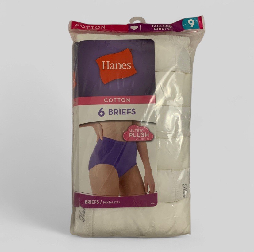 Hanes Womens Size 9 All White Cotton Brief Panty Underwear 6 Pack – Brand New