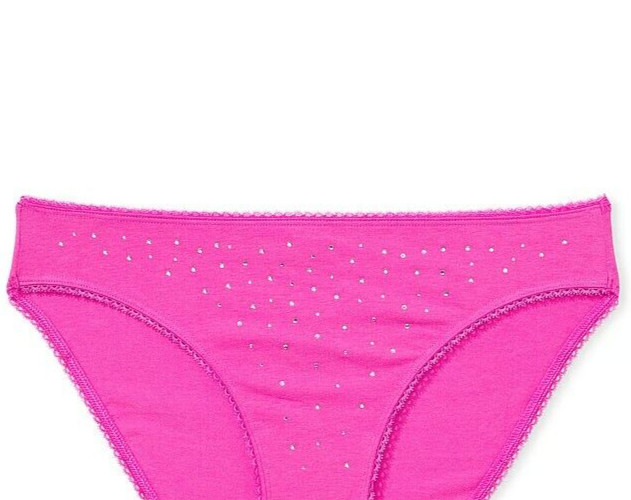 M Fuchsia Pink Scatter Rhinestone Stretch Cotton Victoria’s Secret BIKINI Panty
