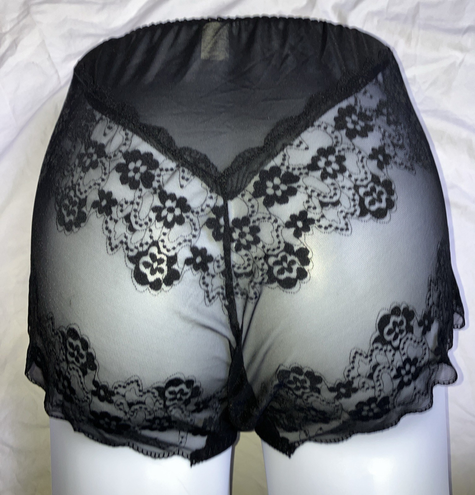 Set 2 NEW 3x Sheer Lace Risqué Taupe Granny Panty Nylon Mesh Lace Spandex Sissy