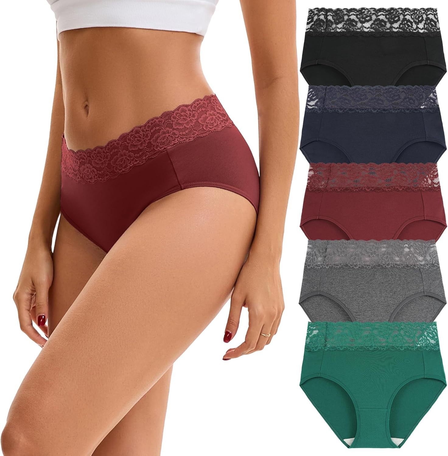 High Waist Womens Cotton Underwear Lace with Bikini Hipster Panties for Women