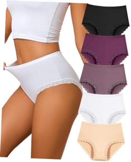High Waisted Underwear for Medium Black*1 Wine Red*1 Khaki*1 White*1 Apricot*1