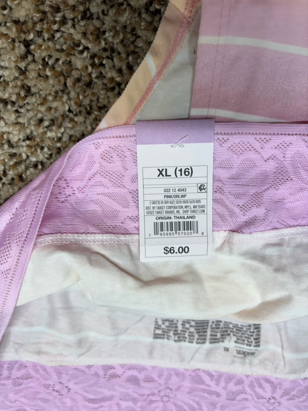 Auden Pink/Multi-Color Cotton Blend Cheeky Panty. Size: XL (16).