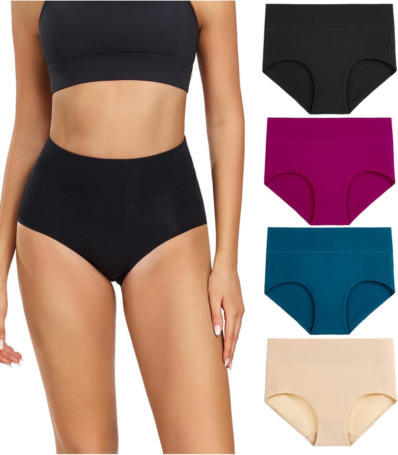 wirarpa Women Cotton Underwear High Waisted Ladies Panties Full Coverage B
