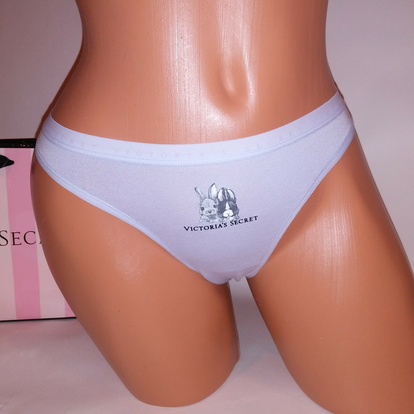 Victoria Secret Panty Thong Solid Purple Bunny Rabbit VS Logo Banded New