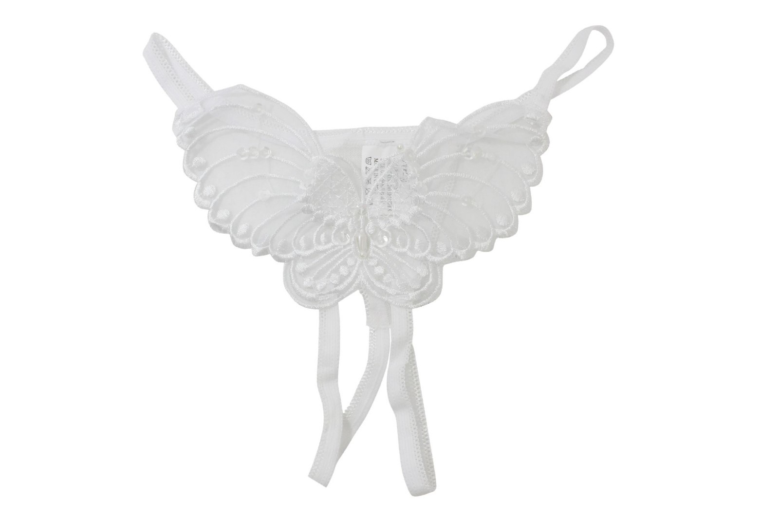 Flirtzy Sheer Butterfly Applique Crotchless Panties w/ Pearl, 3 Pack