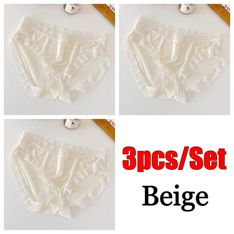 Mid Rise Lace Panties Women’s Seamless Ultra Thin Soft Stretch Underwear 3 Pcs