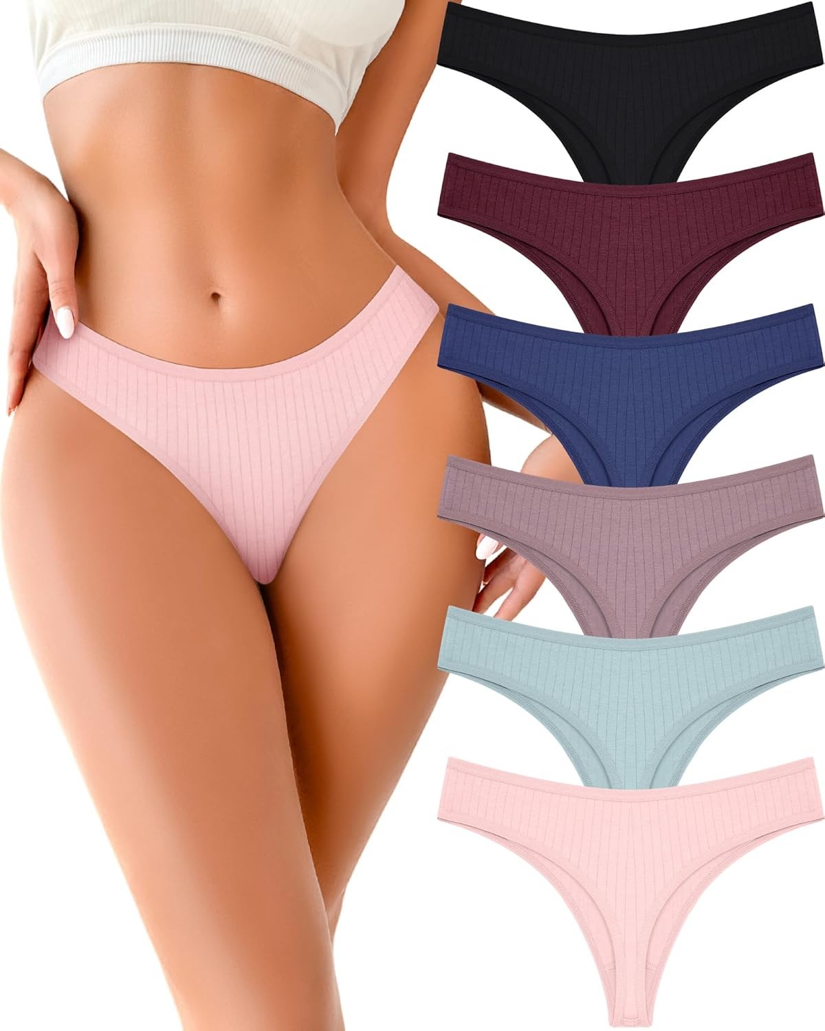 Womens Cotton Thong Underwear 6 Pack Soft Low Rise Sexy Panties S to XXXL