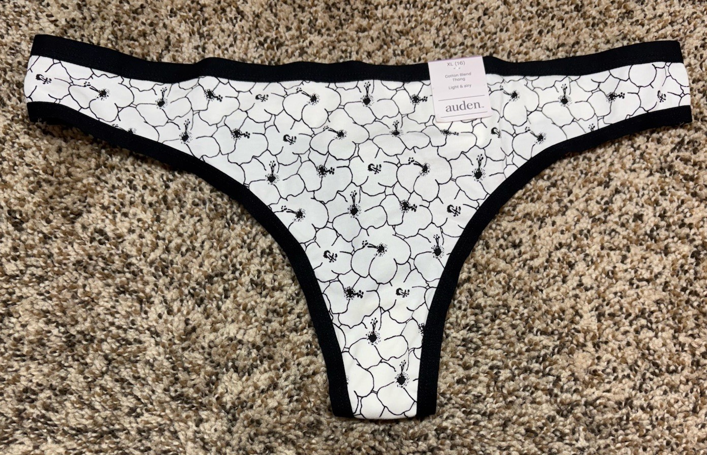 Auden “Cream Floral” Multi-Color Cotton Blend Thong. Size: XL (16).