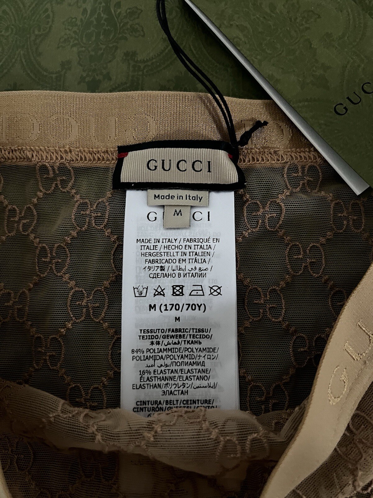 GUCCI WOMENS GG EMBROIDERED TULLE HIGH WAIST BRIEFS SIZE M