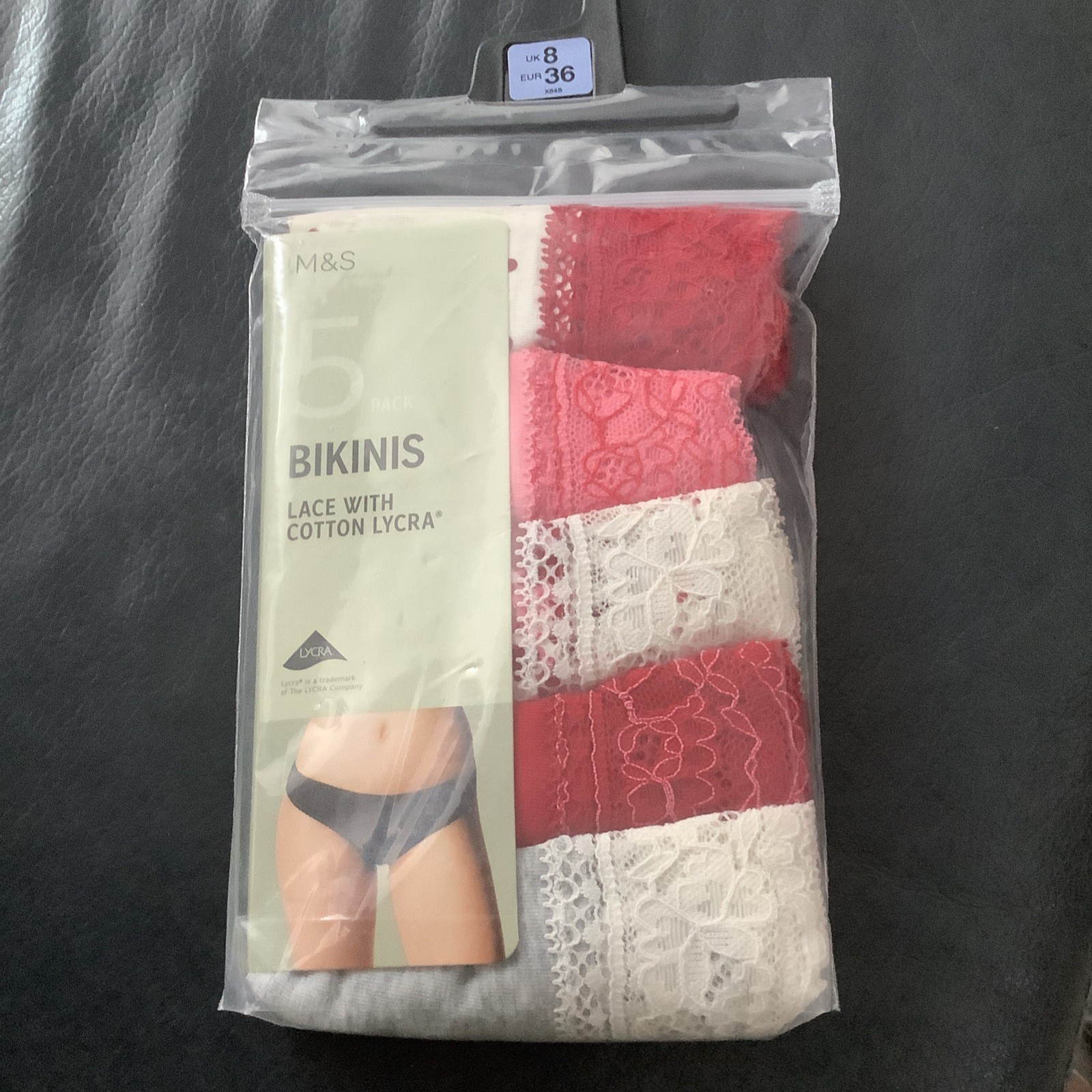 Marks & Spencer Ladies 5pk Supersoft Lace Bikini knickers Size 8 multi