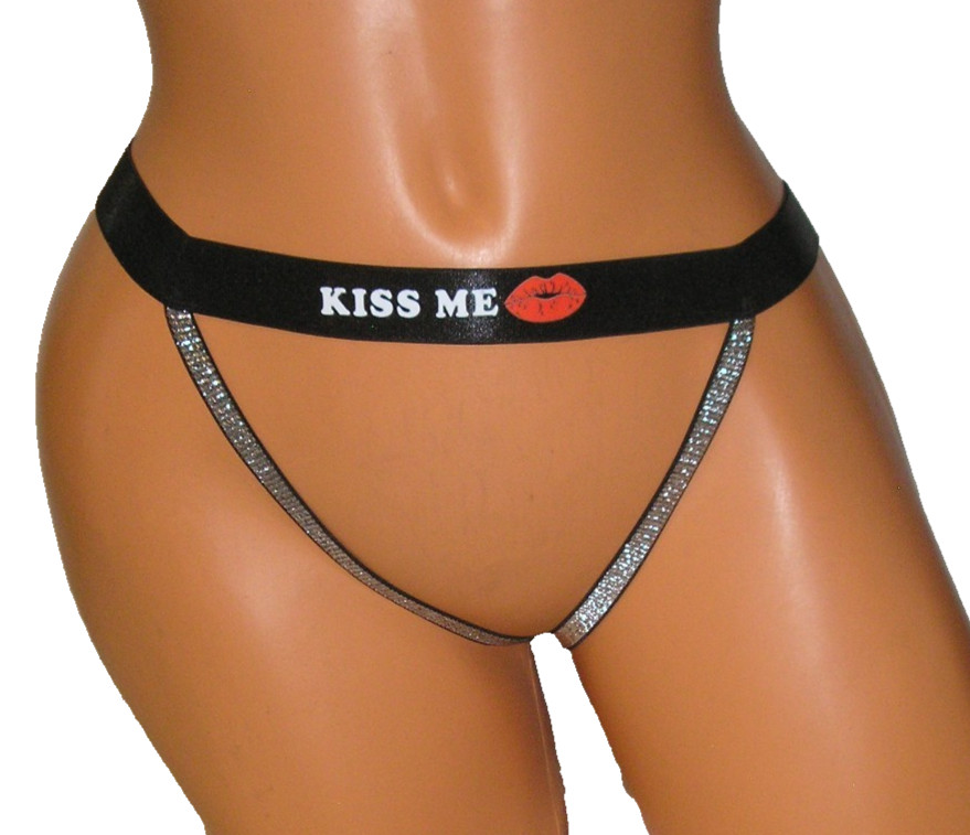 Panties Lingerie Kiss Me Lip Print Open Back Crotchless, 0XL Adult Gift