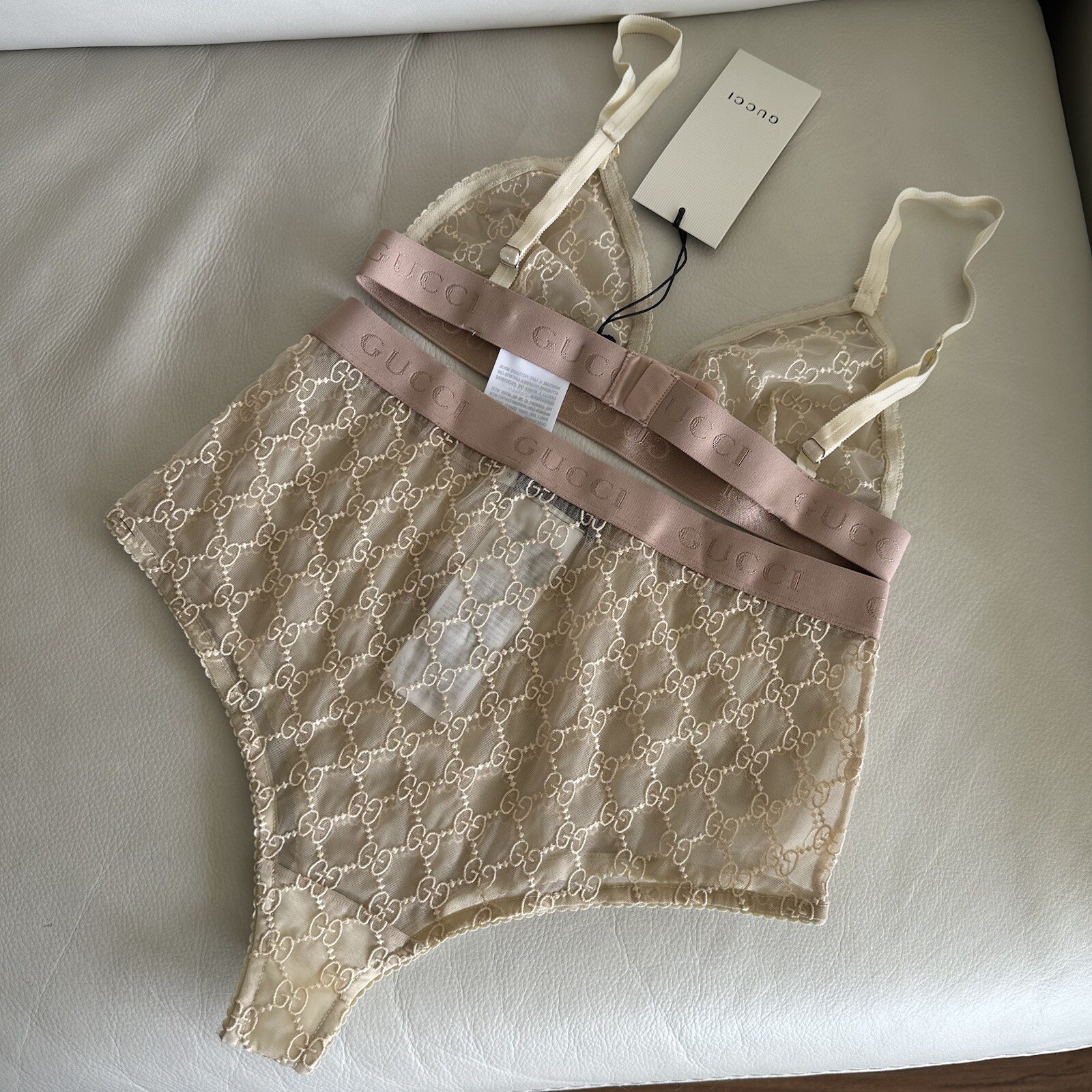 NWT Gucci Nude Lingerie Set Size XS Light Beige 100% Authentic Powder Bra