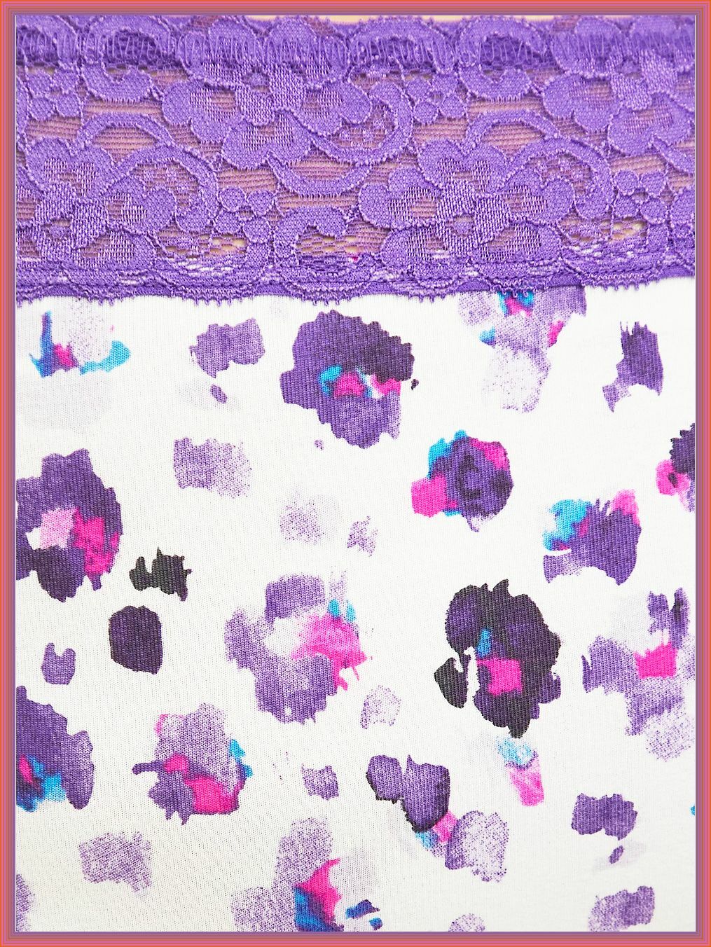 TORRID (0X) L/12 PURPLE LEOPARD WIDE LACE COTTON CHEEKY PANTY SPANDEX UNDERWEAR