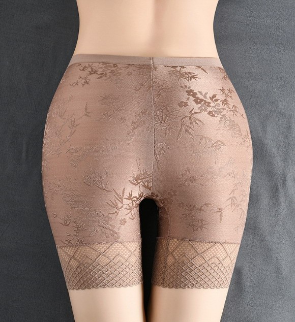 Women High waist Leggings Floral lace ice silk Plus size safety Underpants 92261