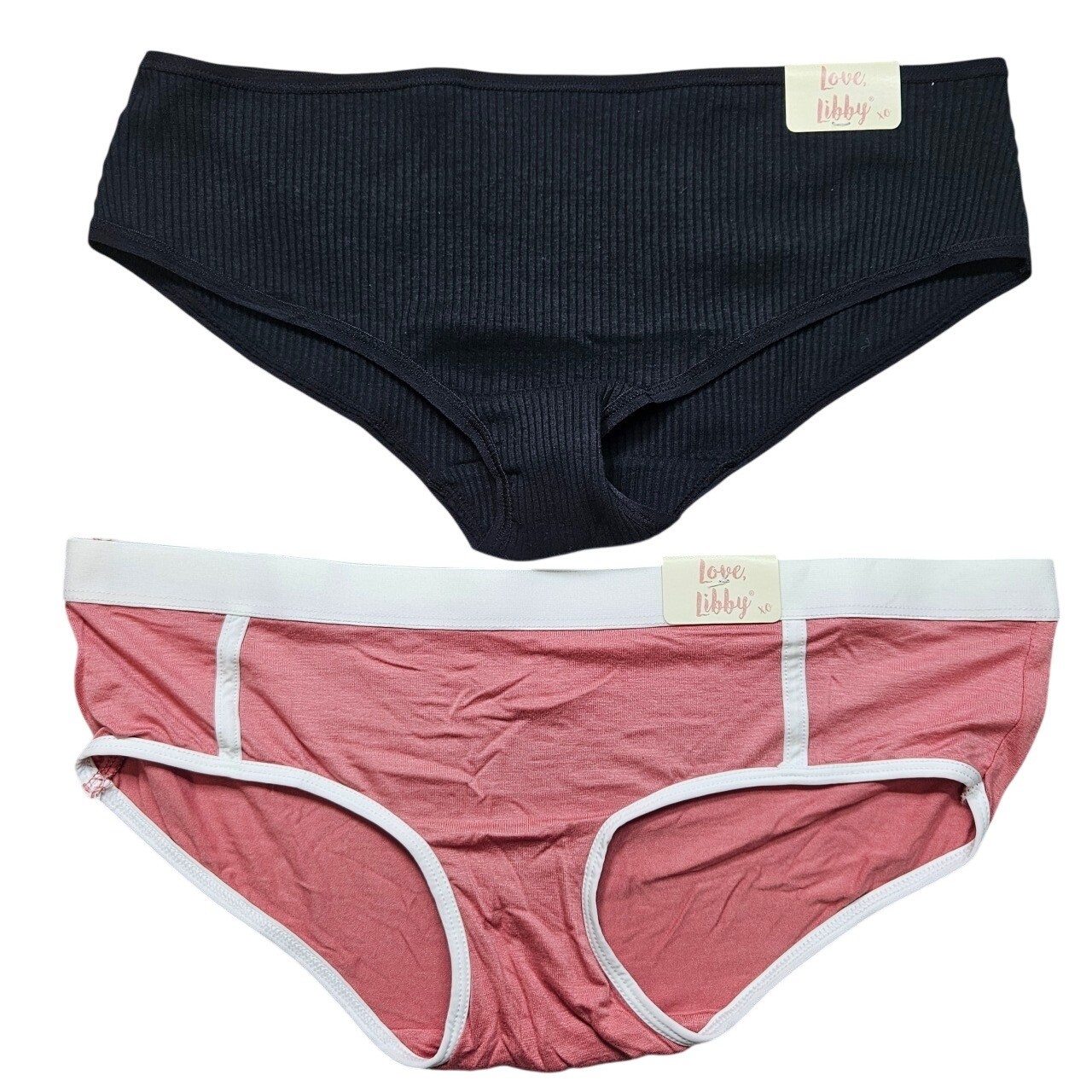 Love Libby Panties Pack of 2 Women’s Size L Black Ribbed Pink Comfort Briefs