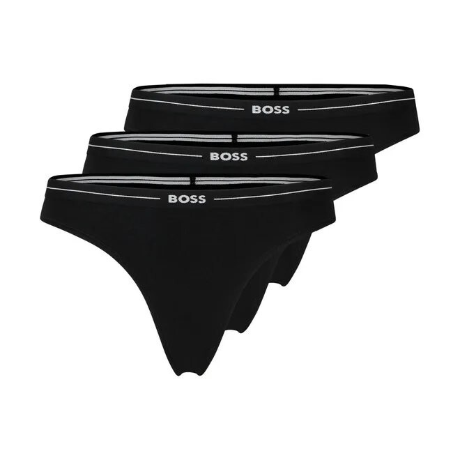 womens HUGO BOSS Three-pack of black thongs with branded waistbands ALL SIZE`S