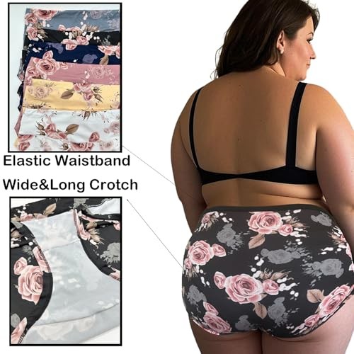 Women’s Plus Size XL-5XL Underwear High Waist Briefs Panties Rose 3X-Large 5pcs