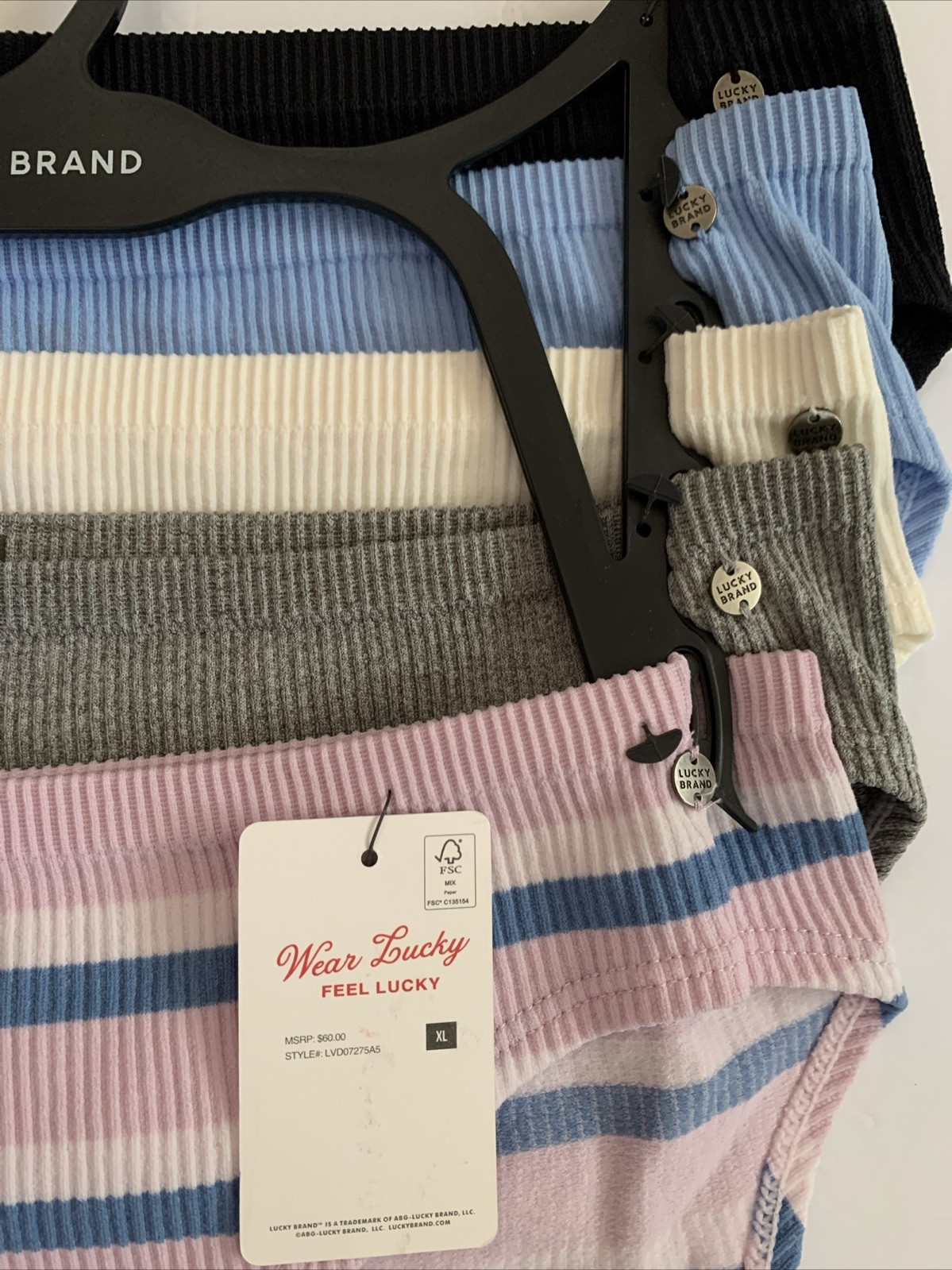 Lucky Brand Lot Of 5 Underwear Panties XL New NWT Black White Blue Gray Striped