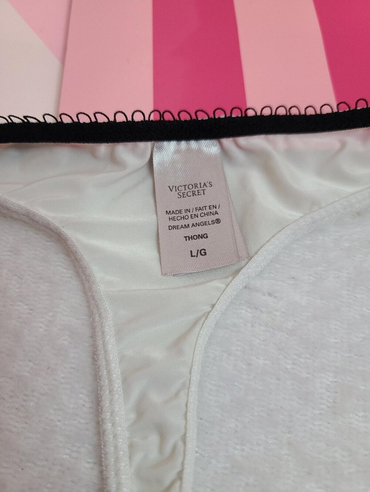 VTG VS Dream Angels Silky Nylon & Lace Classic Cut Thong Panty Size Lg