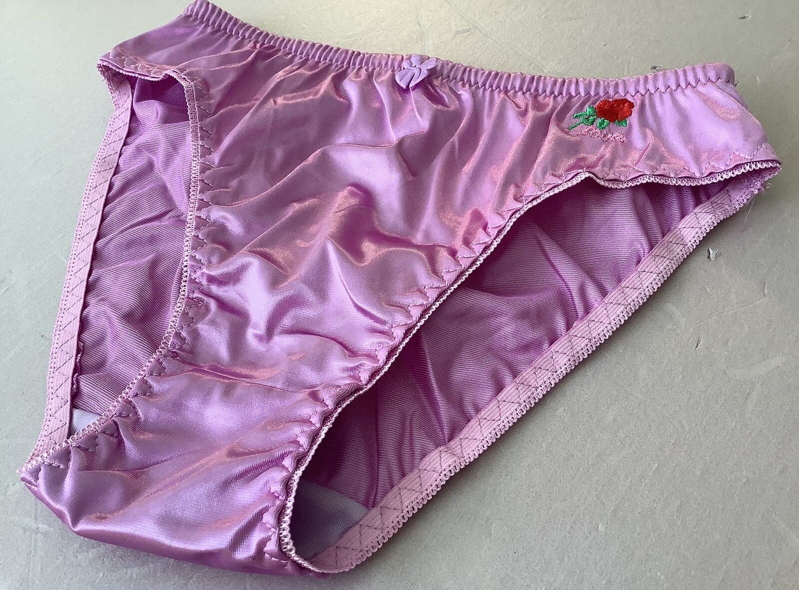 Women Panties Bikinis ANN DIANE Size XL Lavender Shiny Satin Soft W/decoration