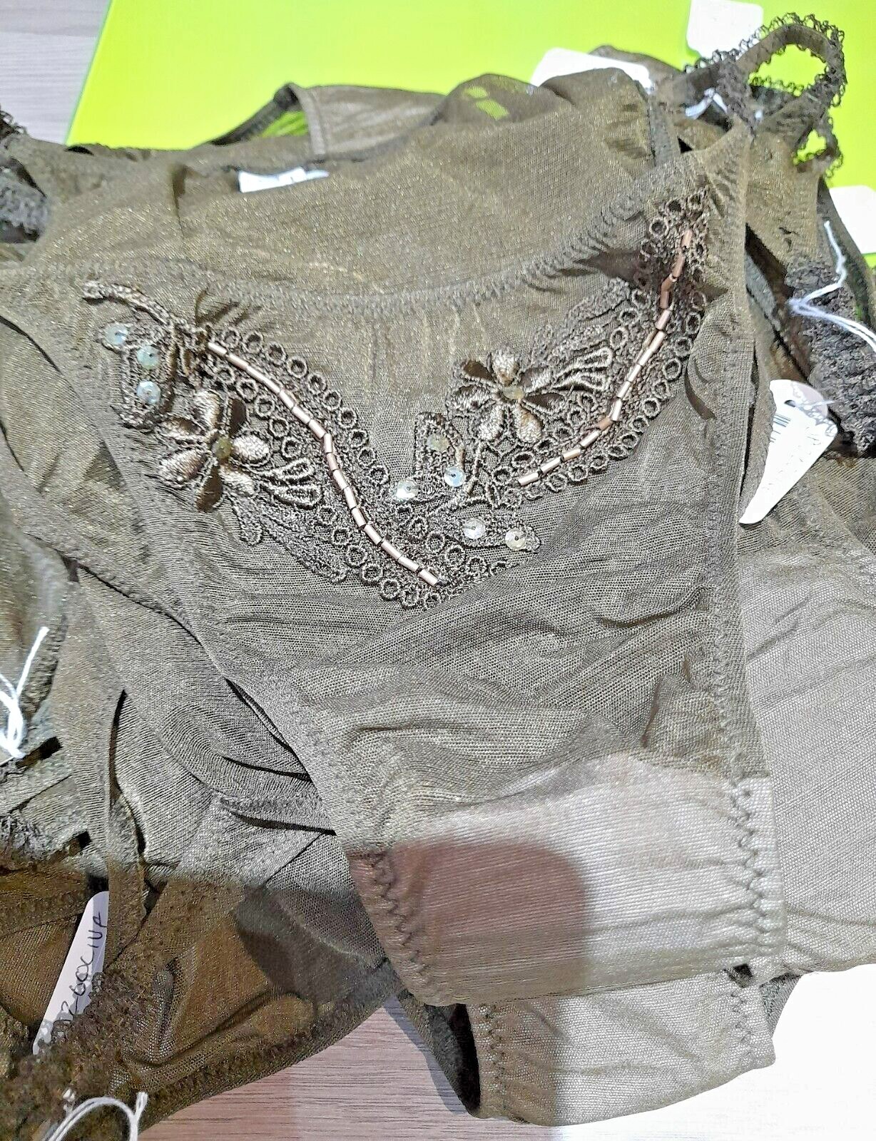 Janet Reger London Sheer Olive Mesh String Sided Brief